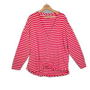 Natural Reflections Tie Front Top Orange White Stripe 1X Coastal Casual High Low
